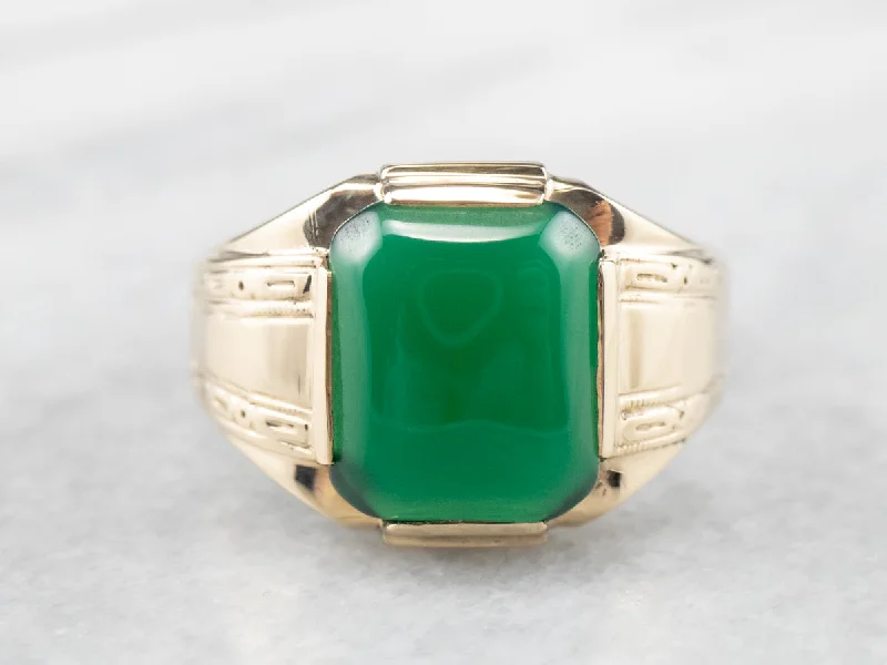 Malachite Gemstone Rings with a Marble - like PatternRetro Men's Green Onyx Gold Statement Ring