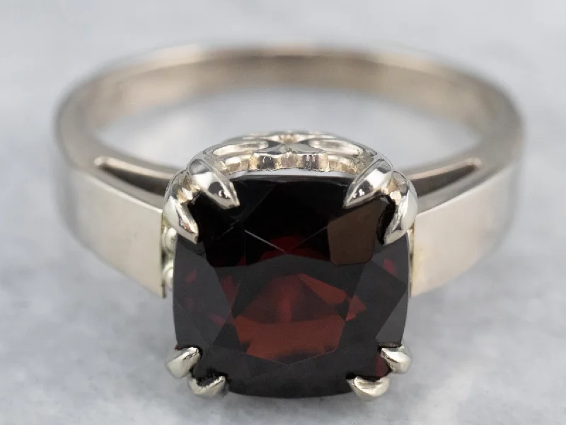 Topaz Gemstone Rings with a Faceted Cut and Shimmering EffectCushion Cut Garnet White Gold Solitaire Ring