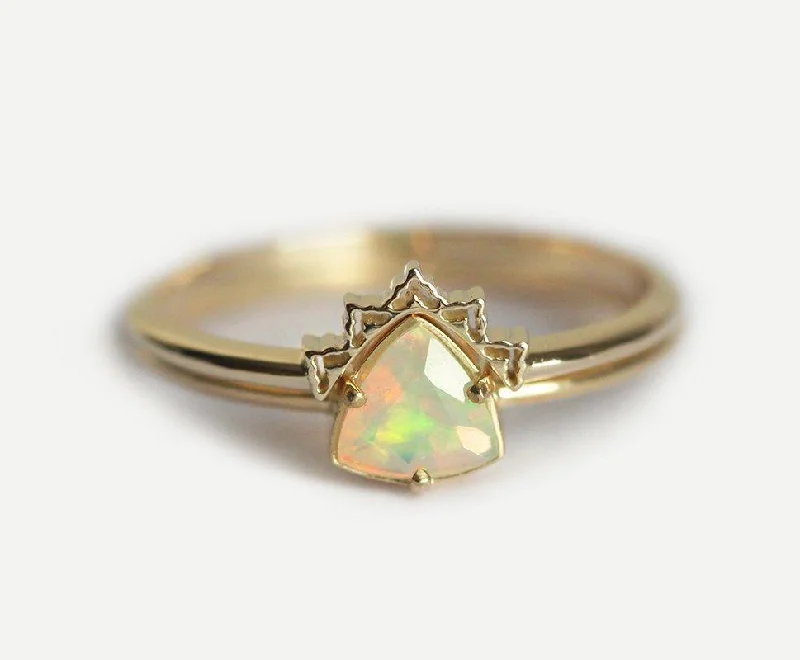 Thin - Band Wedding Bands for a Delicate and Subtle LookBernice Trillion Opal Ring Set