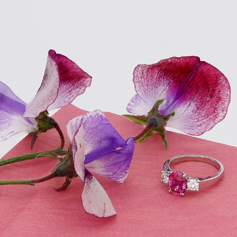 Peridot Gemstone Rings with a Floral - Motif BandPlatinum Pink Sapphire & Diamond Trilogy Ring