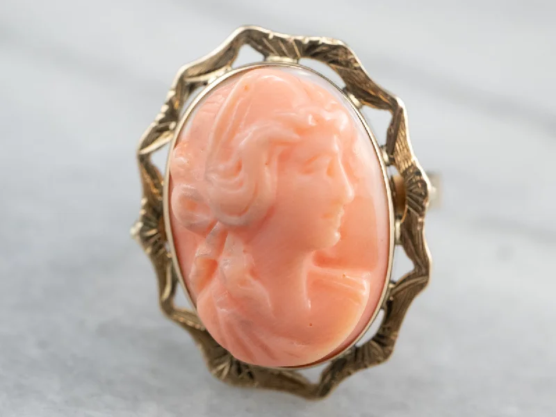 Turquoise Gemstone Rings with Native American - Inspired Patterns18K Gold Vintage Coral Cameo Ring