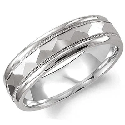 Matching Set Wedding Bands with Interlocking DesignsWhite Gold Textured Mens Band.