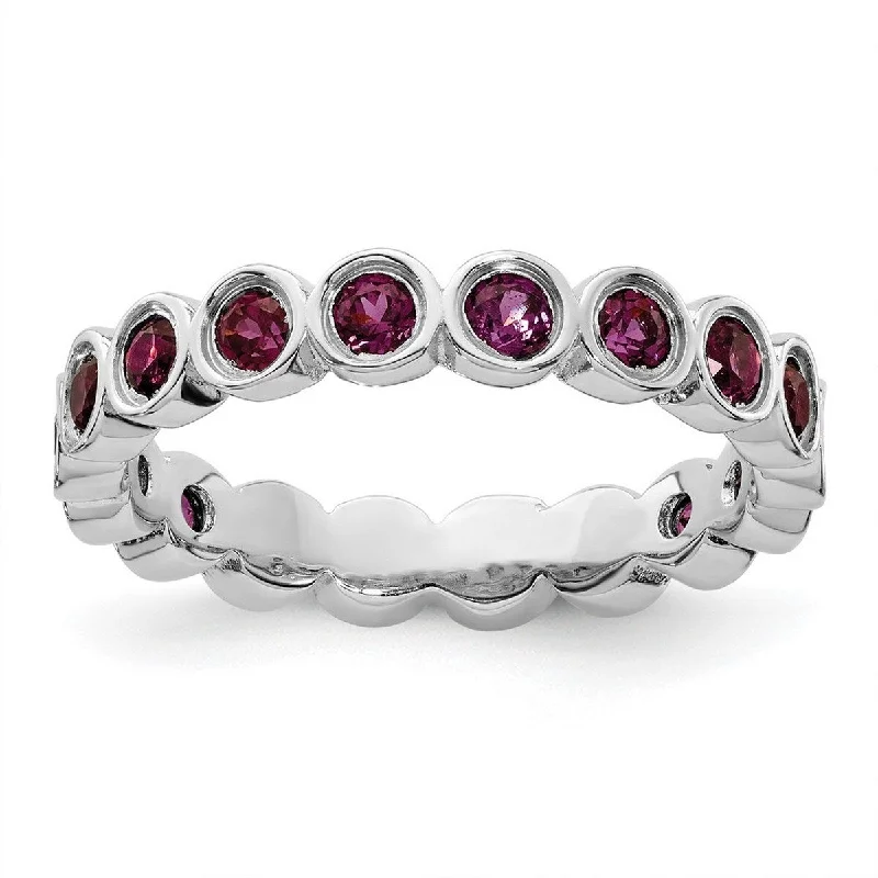 Agate Gemstone Rings with a Banded and Textured DesignCurata 925 Sterling Silver Bezel Polished Patterned Stackable Expressions Rhodolite Garnet Ring