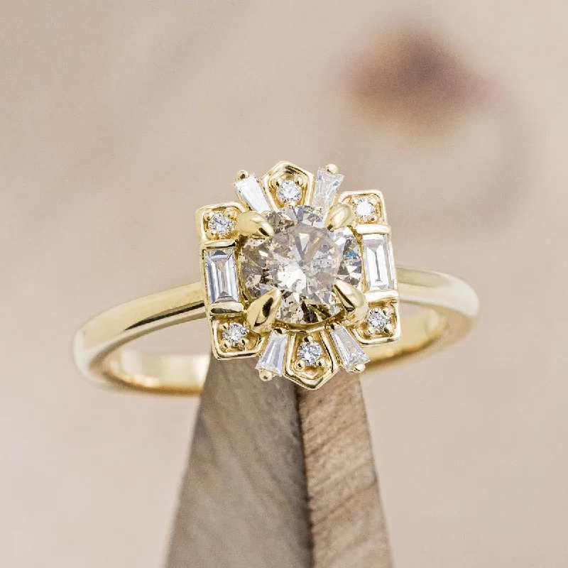 "CLEOPATRA" - ROUND CUT CHAMPAGNE DIAMOND ENGAGEMENT RING WITH DIAMOND ACCENTS