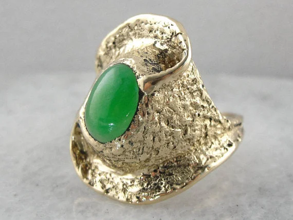 Jade Gemstone Rings with Intricate CarvingsUnusual Jade Statement Ring, Chunky Yellow Gold Setting