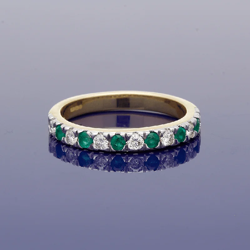 Emerald Gemstone Rings with Diamond - Encrusted Halos18ct Yellow Gold Emerald & Diamond Eternity Ring