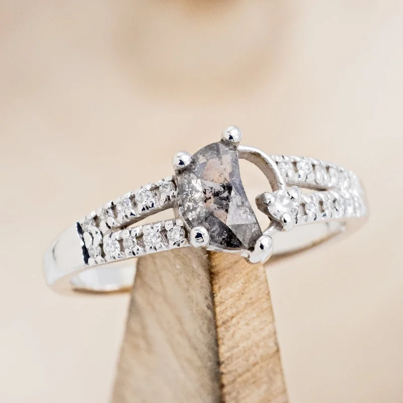 "NYX" - CRESCENT MOON SALT & PEPPER DIAMOND ENGAGEMENT RING WITH DIAMOND ACCENTS