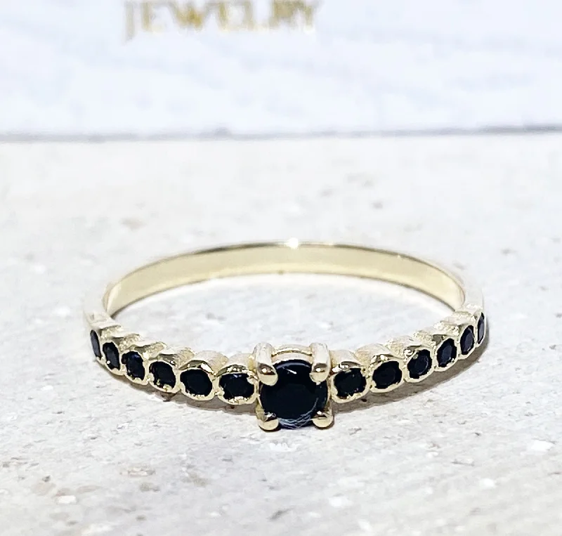 Ruby Gemstone Rings with Intricate Gold Filigree SettingsBlack Onyx Ring - December Birthstone - Delicate Stacking Ring with Thirteen Round Black Onyx Gemstones