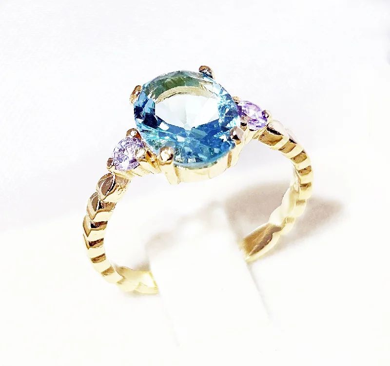 Tourmaline Gemstone Rings in a Multicolor ArrayAquamarine Ring - March Birthstone - Oval Aquamarine Ring and Clear Quartz Accents