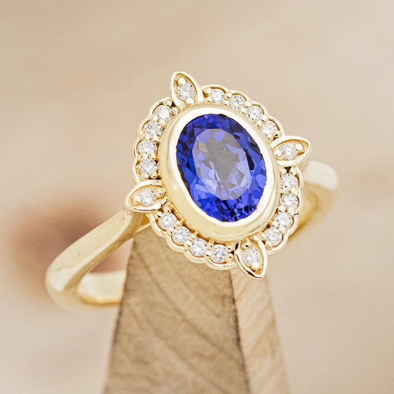 "LODESTAR" - OVAL LAB-GROWN SAPPHIRE ENGAGEMENT RING WITH DIAMOND ACCENTS