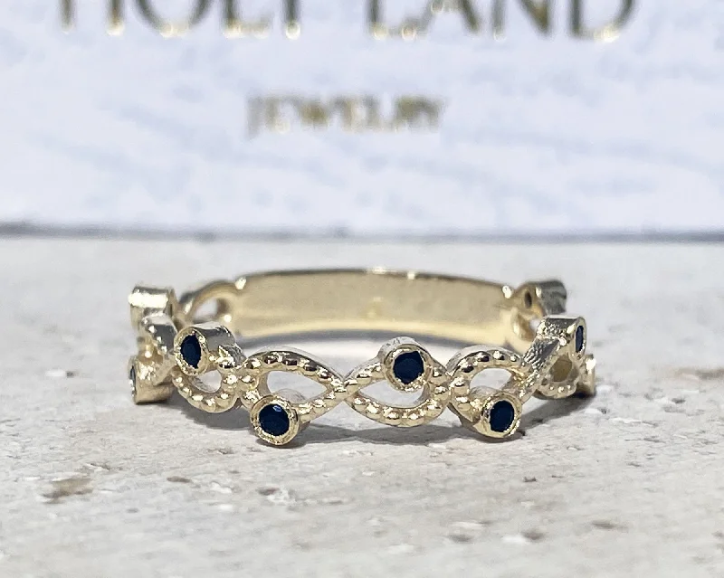 Sapphire Gemstone Rings in a Victorian - Inspired DesignBlack Onyx Ring - December Birthstone - Infinity Ring with Small Round Black Onyx Gemstones