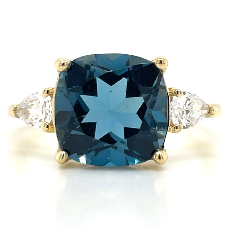 Sapphire Gemstone Rings in a Victorian - Inspired Design9ct Yellow Gold Earth Grown London Blue Topaz And Laboratory Grown Diamond Ring