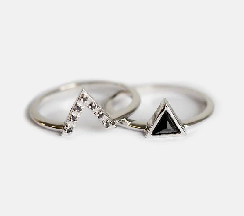 Rustic - Style Wedding Bands Made from Recycled MetalsModern Ring Set: White Gold & Black Diamonds