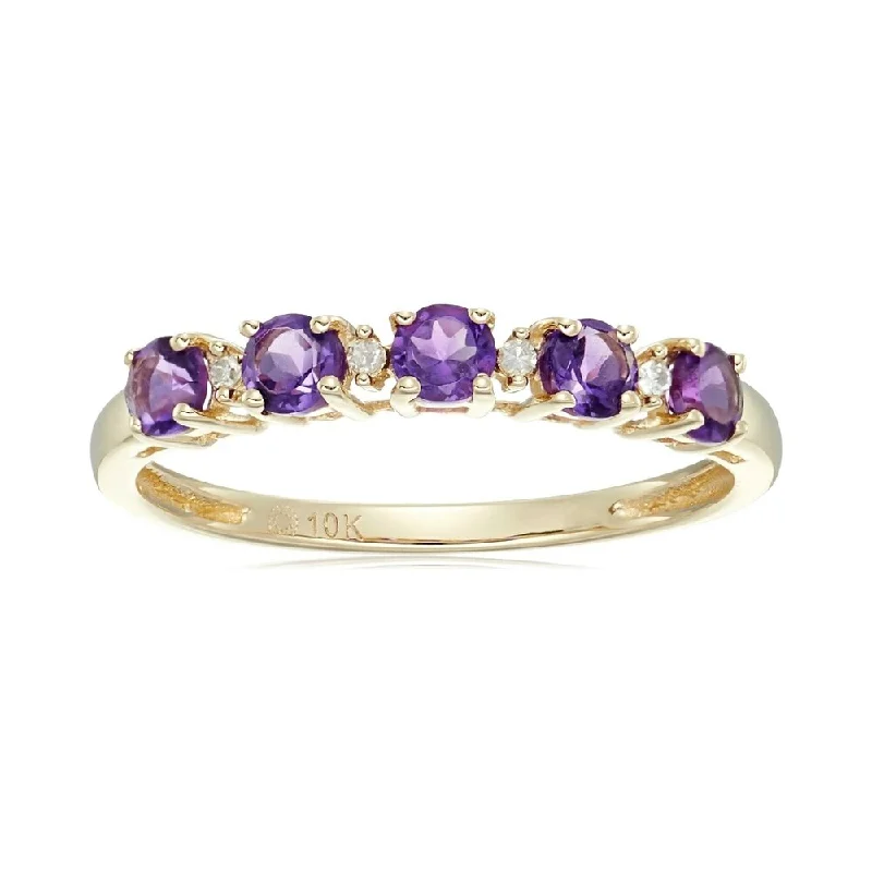 Turquoise Gemstone Rings with Native American - Inspired Patterns10k Yellow Gold African Amethyst & Diamond Stackable Ring, Size 7 - Purple