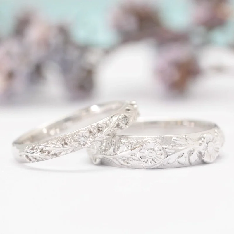 Braided Metal Wedding Bands in a Contemporary StylePoppy Leaf Wedding Ring Set