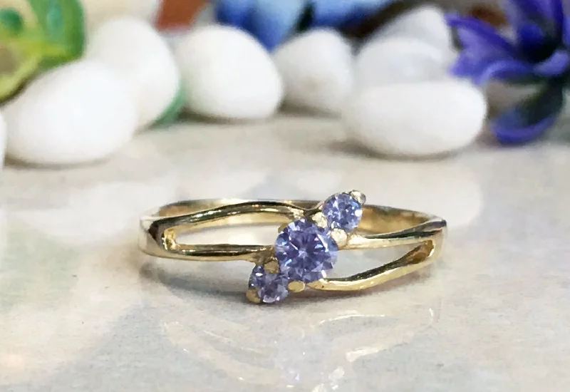 Opal Gemstone Rings with a Rainbow - Hued Play of ColorAlexandrite Ring - June Birthstone - Lovely Ring with Three Round Alexandrite Stones