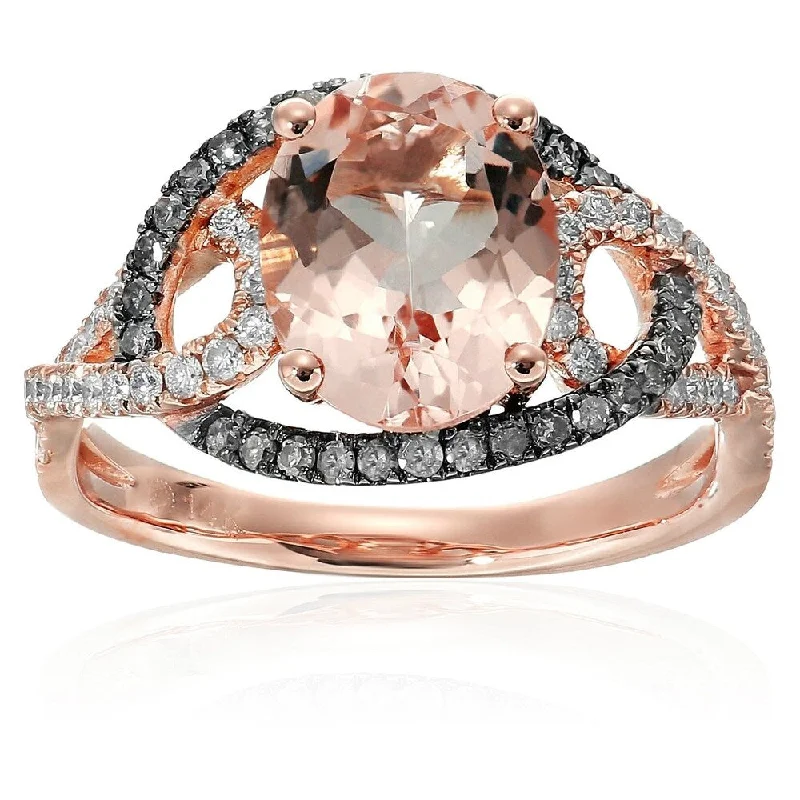 Tourmaline Gemstone Rings in a Multicolor Array14k Rose Gold Morganite and Brown Diamond Swirl Shank Halo Engagement Ring, Size 7