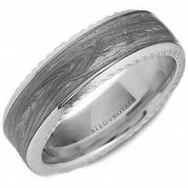 Braided Metal Wedding Bands in a Contemporary StyleWhite Gold 7.5mm Wedding Band with Grey Enamel Inlay