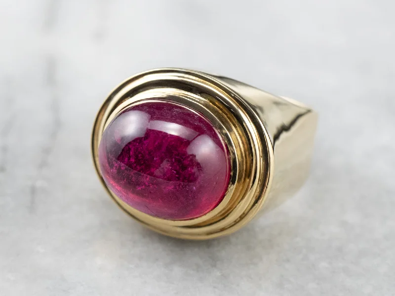 Lapis Lazuli Gemstone Rings with Gold - Leaf InclusionsHot Pink Tourmaline Cabochon Ring