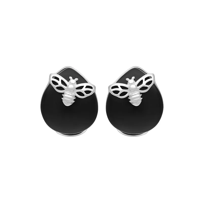 Custom - Engraved Wedding Bands with Personalized MessagesSterling Silver Whitby Jet Small Bee Earrings