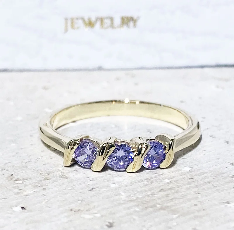 Amethyst Gemstone Rings with Sterling Silver Braided BandsAlexandrite Ring - June Birthstone - Stacking Ring with Three Round Alexandrite Stones