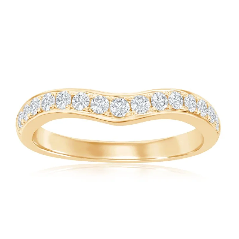 Platinum Wedding Bands with Micro - Pave Diamond Accents14KY Gold Diamond Contour Band