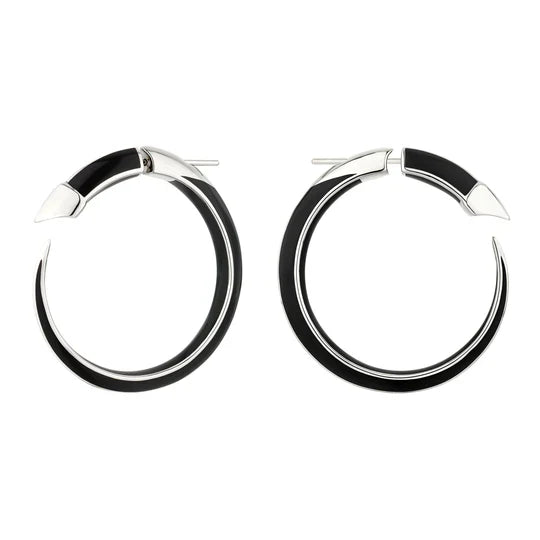 Rose Gold Wedding Bands with Floral - Engraved SidesShaun Leane Sabre Solis Sterling Silver Jet Ceramic Hoop Earrings