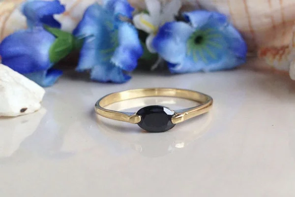 Tanzanite Gemstone Rings with Platinum Milgrain DetailingBlack Onyx Ring - December Birthstone - Delicate Simple Ring with Black Onyx Gemstone