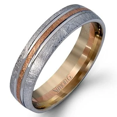 Matching Set Wedding Bands with Interlocking DesignsWhite Gold Diamond Brushed Mens Band.