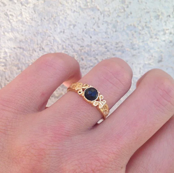 Lapis Lazuli Gemstone Rings with Gold - Leaf InclusionsBlack Onyx Ring - December Birthstone - Lace Ring with Round Black Onyx Stone