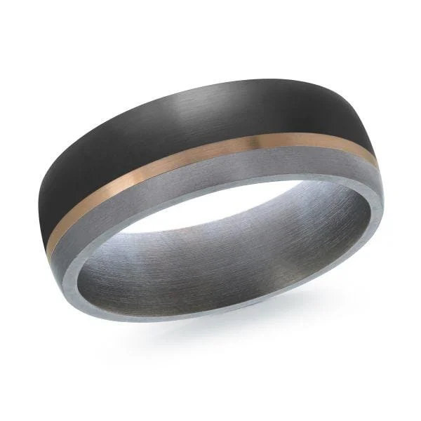 Two - Tone Wedding Bands Combining Yellow Gold and PalladiumTantalum, Rose Gold Mens Band. Brushed Finish