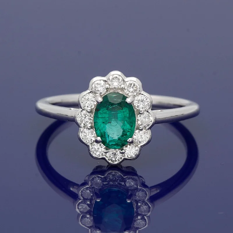 Tourmaline Gemstone Rings in a Multicolor Array18ct White Gold Emerald & Diamond Oval Cluster Ring