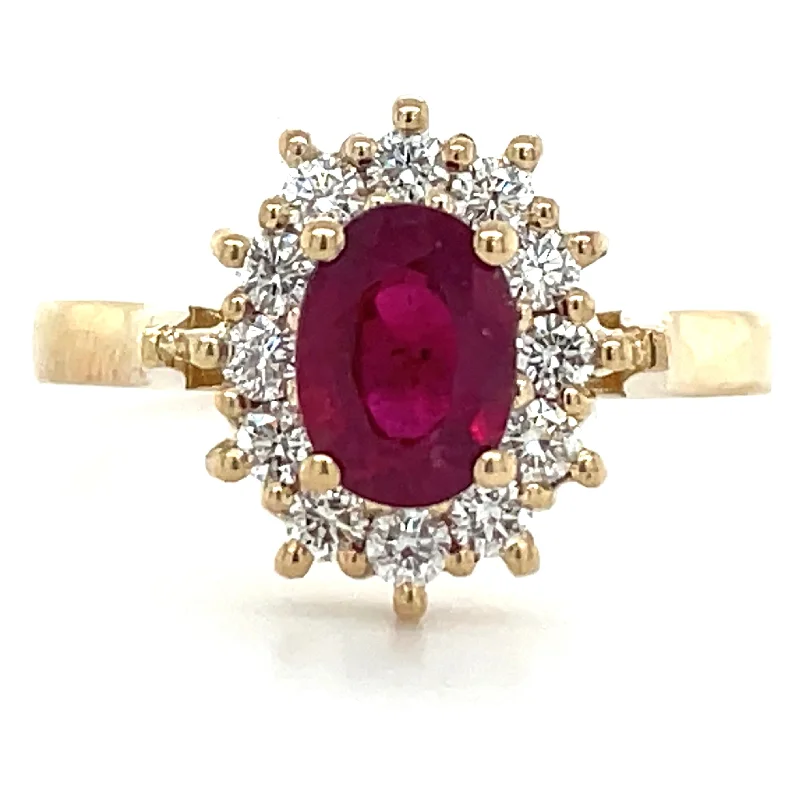 Aquamarine Gemstone Rings with a Nautical - Themed Setting9ct Yellow Gold Earth Grown Oval Ruby & Diamond Cluster Ring