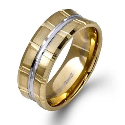 Wedding Bands with Hidden Diamond Halo Under the SettingYellow Gold Mens Band.