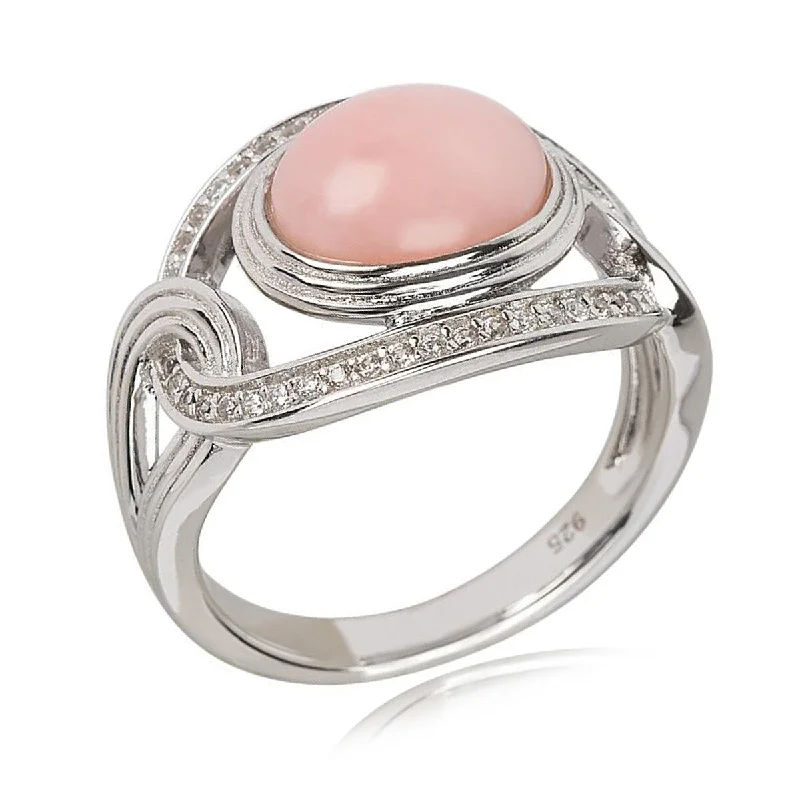 Morganite Gemstone Rings with Rose Gold Accents925 Sterling Silver Pink Opal and White Zircon Solitaire Ring