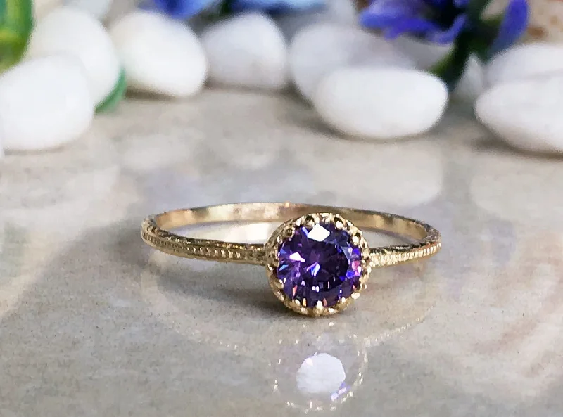 Tourmaline Gemstone Rings in a Multicolor ArrayAmethyst Ring - February Birthstone - Delicate Hammered Ring with Round Amethyst Gemstone