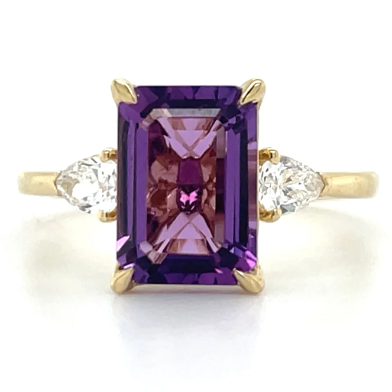 Ruby Gemstone Rings with Intricate Gold Filigree Settings9ct Yellow Gold Earth Grown 3.23ct Purple Amethyst & 0.30ct Diamond Ring