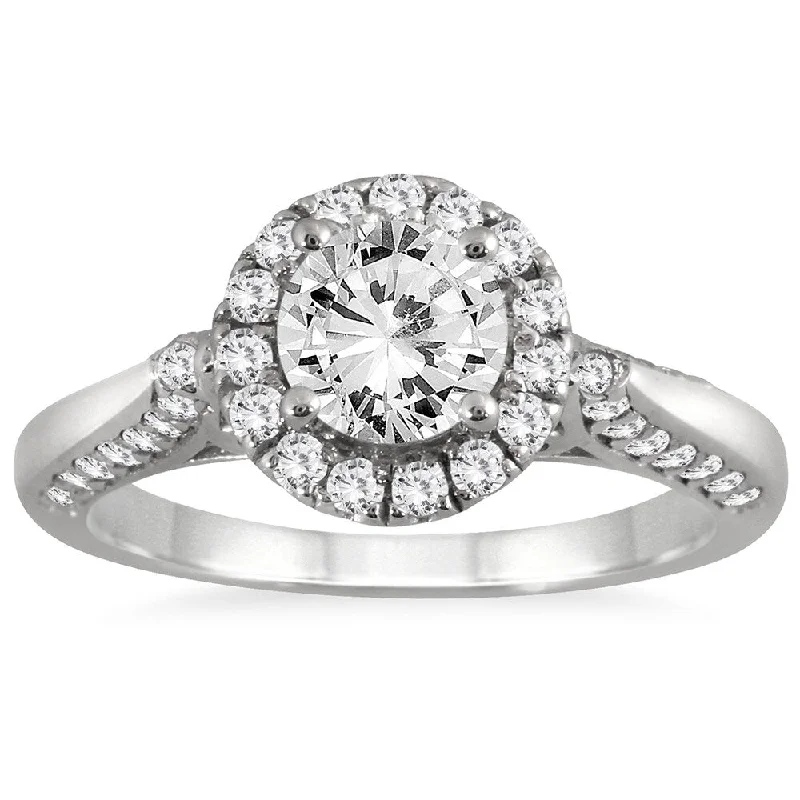 Two - Tone Engagement Rings in Rose and White Gold1 1/2 Carat TW Diamond Halo Engagement Ring in 14K White Gold (J-K, I2-I3)