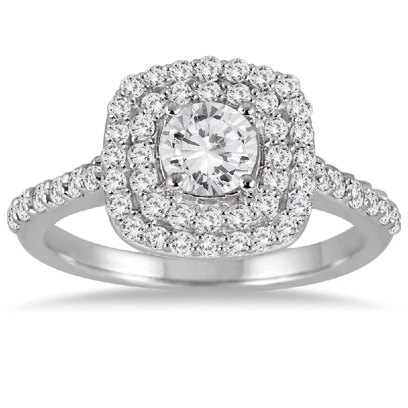 Moissanite Engagement Rings with a Sparkling Center Stone1 1/3 Carat TW Diamond Double Halo Engagement Ring in 14K White Gold