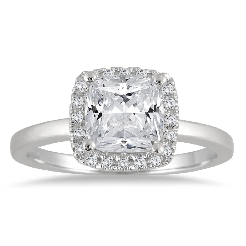 Engagement Rings with a Hidden Heart - Shaped Cutout1 1/6 Carat Cushion Cut Diamond Halo Ring in 14K White Gold