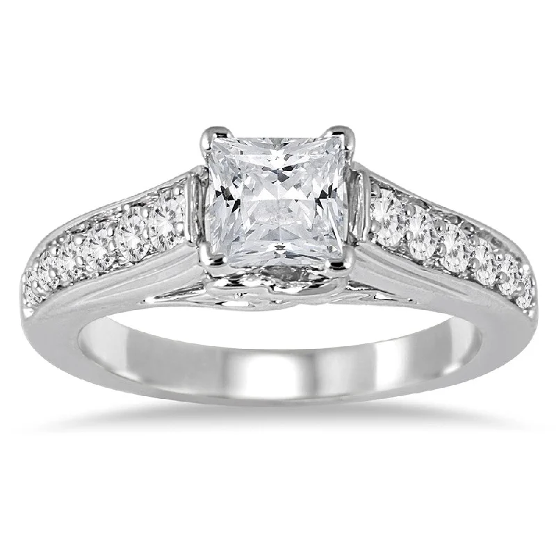 Rose - Cut Diamond Engagement Rings with a Rustic Charm1 2/5 Carat TW Princess Cut Diamond Engagement Ring in 14K White Gold