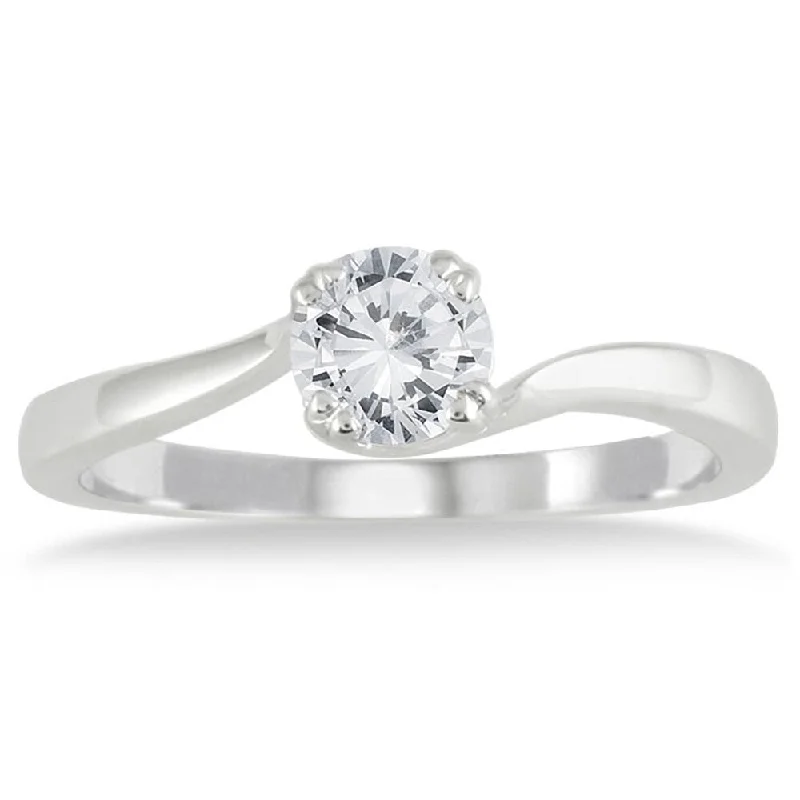 Engagement Rings with a Hidden Halo and Pavé - Set Band1/2 Carat Diamond Solitaire Engagement Ring in 10K White Gold