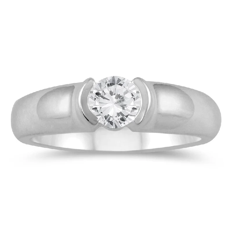 Engagement Rings with a Pavé - Set Infinity Symbol1/2 Carat Diamond Solitaire Half Bezel Ring in 10K White Gold