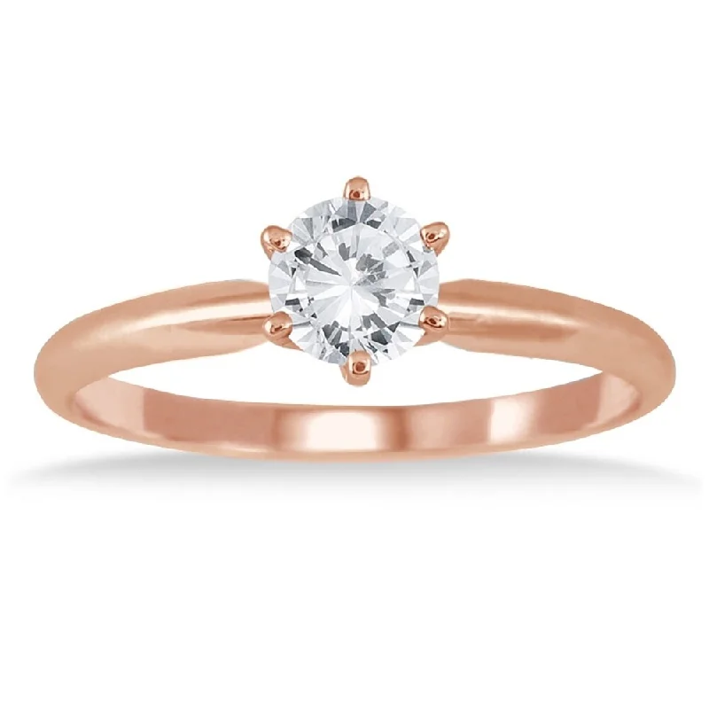 Platinum Engagement Rings with Milgrain Edges1/2 Carat Diamond Solitaire Ring in 14K Rose Gold