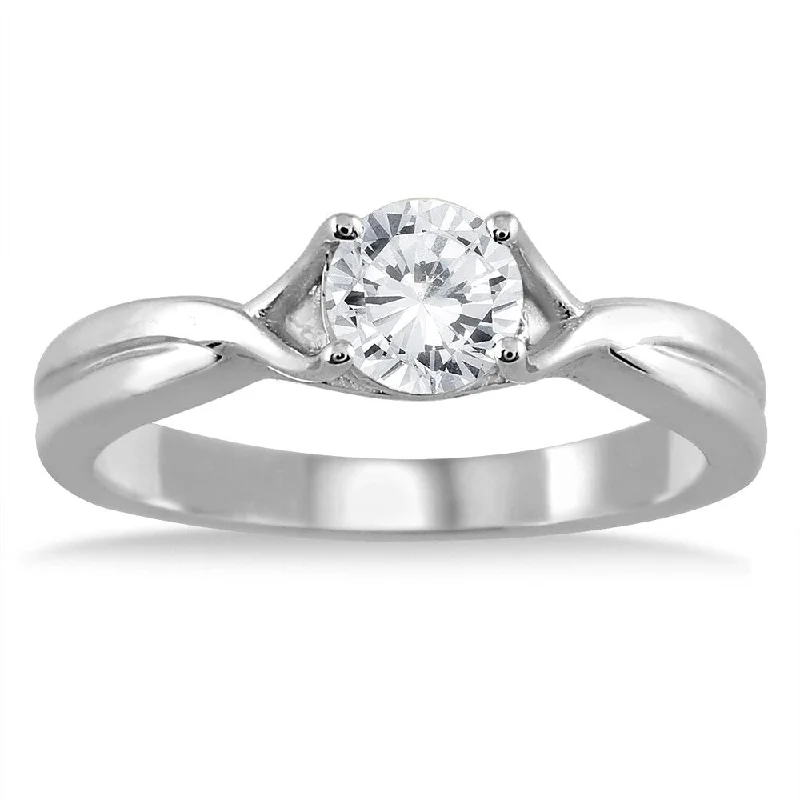 Pear - Shaped Engagement Rings with Twisted Shank Designs1/2 Carat Diamond Solitaire Ring in 14K White Gold