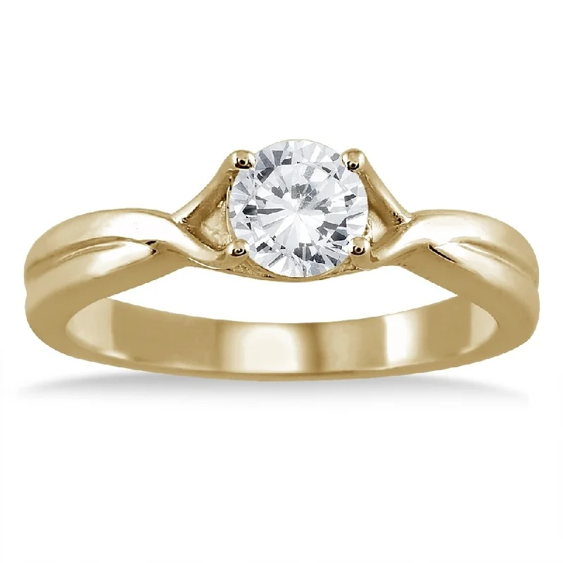 Engagement Rings with a Floral - Inspired Prong Setting1/2 Carat Diamond Solitaire Ring in 14K Yellow Gold