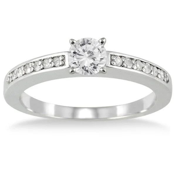 Engagement Rings with a Triple - Row Diamond Band1/2 Carat TW Diamond Engagement Ring in 10K White Gold