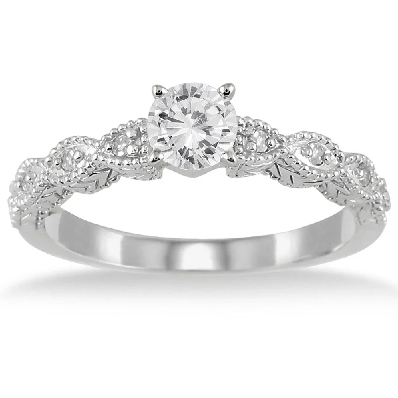 Moissanite Engagement Rings with a Sparkling Center Stone1/2 Carat TW Diamond Engagement Ring in 14K White Gold