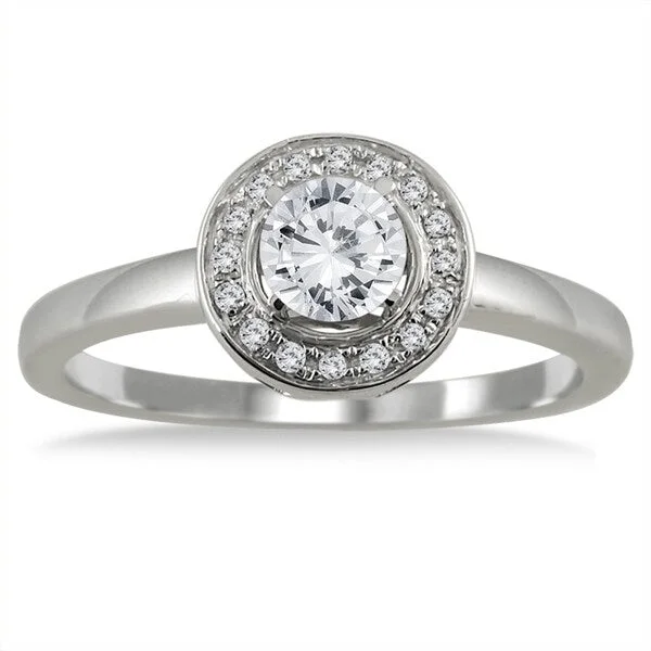 Pear - Shaped Engagement Rings with Twisted Shank Designs1/2 Carat TW Diamond Halo Engagement Ring in 10K White Gold