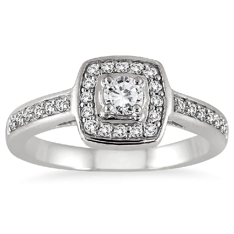 Pear - Shaped Engagement Rings with Twisted Shank Designs1/2 Carat TW Diamond Halo Ring in 10K White Gold